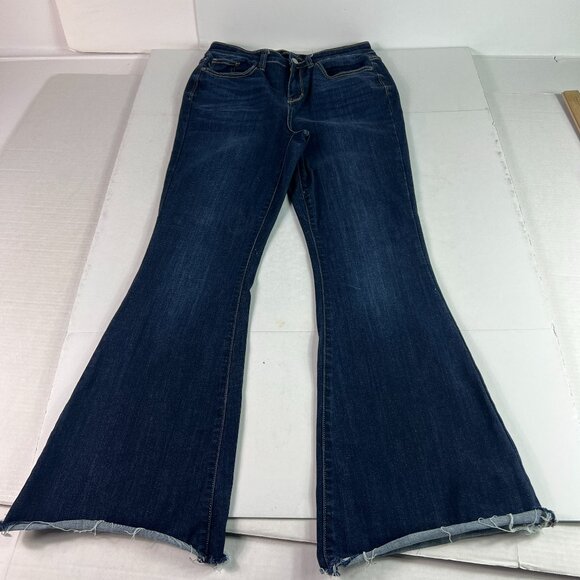 Judy Blue Jean Women 30x30* Flare High Rise Dark Blue Faded Raw Hem Denim Tag 29 - Picture 1 of 16